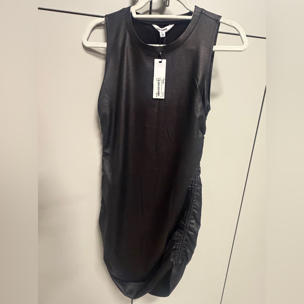 NWT Steve Madden Black Faux-Leather Sleeveless dress size large